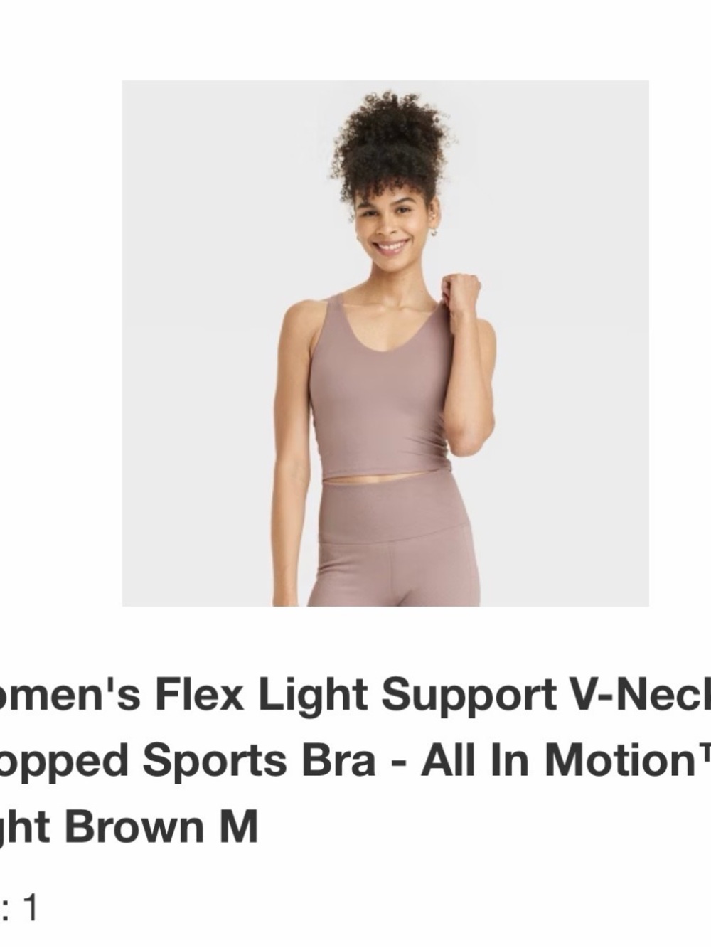 all in motion Taupe V-Neck Cropped Sports Bra Top